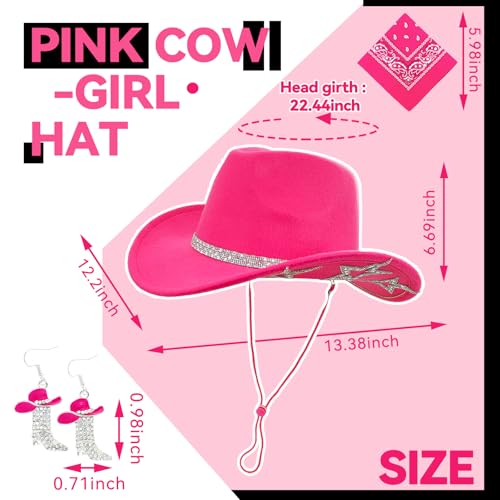 SHENYI Cowgirl Hat and Bandana and Heart Sunglasses Glitter Rhinestone Star Cowboy Hat Western Sparkly Hats for Women Men - color: Cowgirl Hot Pink