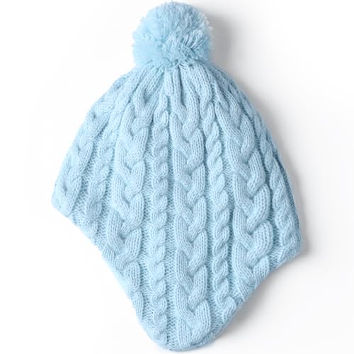Duoyeree Kids Beanie Dinosaur Pom Pom Knit Winter Hat Fleece Lined for 1-7T - color: Ag-blue, size: 4-7 Years