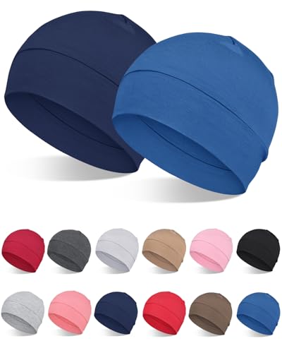 FocusCare 2Pcs/4Pcs 100% Viscose Beanies for Men Women Helmet Liner Lightweight Sleeping Cap for Chemo Hair Loss - color: Navy Blue & Denim Blue