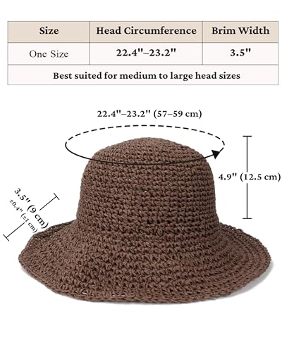 Womens Crochet Straw Sun Hat Foldable Floppy Wide Brim Beach Hat for Summer - color: Coffee