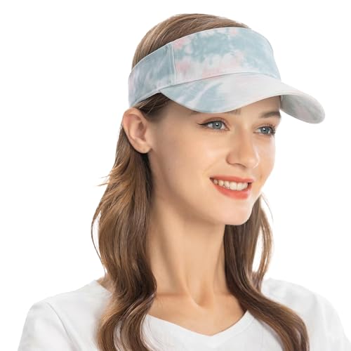 ZLYC Print Sports Sun Visors for Women Girls - color: Tie Dyed White Gray