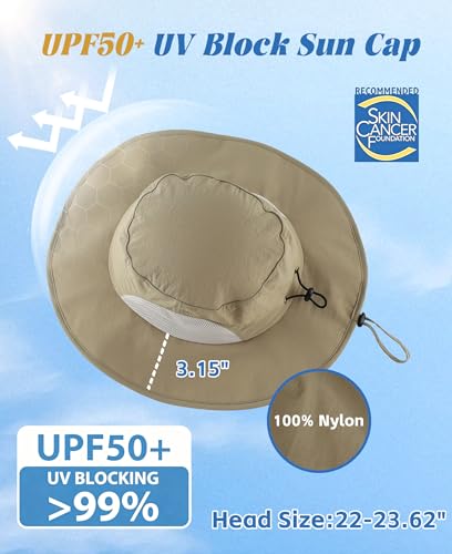 Home Prefer UPF50+ Mens Sun Hat Wide Brim Fishing Hat for Men UV Protection Womens Beach Bucket Hat for Golf Hiking Gardening - color: Light Vert Khaki