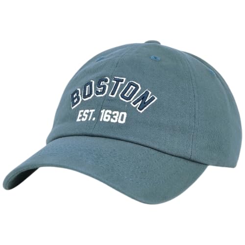 E BY ELIDAN Boston EST 1630 Dad Hat, Embroidered Cotton Baseball Cap - color: Denim