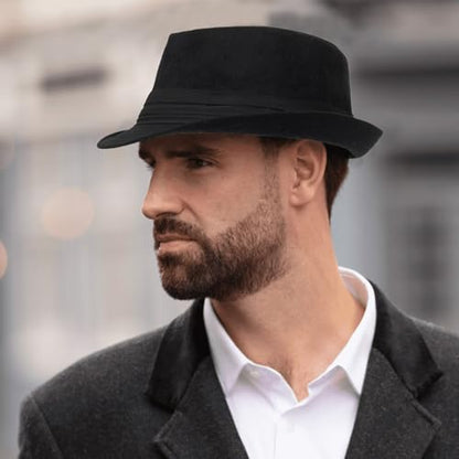 Mens 1920s-Fedora Hat Gangster-Hat Black Short Brim Trilby Cap for Men