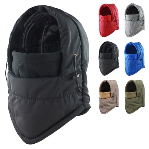 Peicees Thermal Winter Balaclava, Waterproof Ski Mask Fleece Lining Face Mask Hooded Scarf Hat Neck Gaiter for Men Women - color: Black