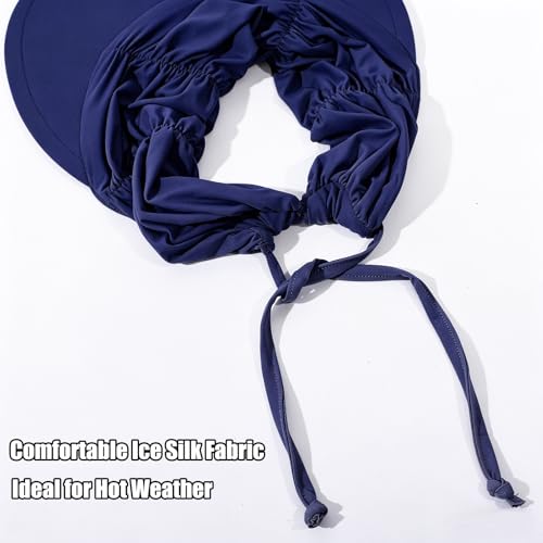 KXF Sun Visors Hat for Women Wide Brim Beach Hat Foldable Visor Hat Cap Ponytail Summer Packable UPF 50+ Adjustable Stretchy - color: Navy
