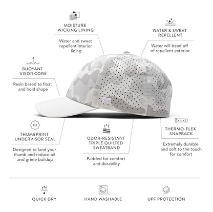 melin A-Game Hydro, Men’s Performance Snapback Hat - color: Snow Camo, size: Medium-Large