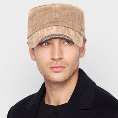 Cadet Hat Flat Top Hats Army Military Caps for Men Women - color: Beige C