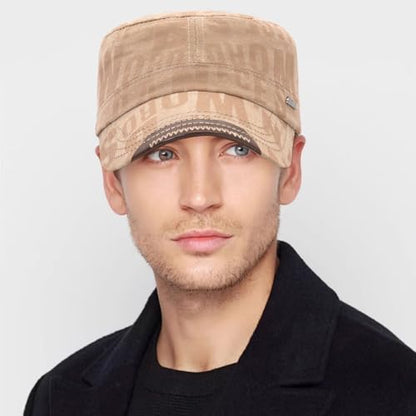 Cadet Hat Flat Top Hats Army Military Caps for Men Women - color: Beige C