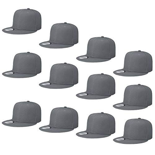 Falari Wholesale 12 Pack Snapback Hat Cap Hip Hop Style Flat Bill Blank Solid Color Adjustable Size - color: 12-pack Grey