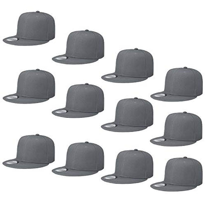 Falari Wholesale 12 Pack Snapback Hat Cap Hip Hop Style Flat Bill Blank Solid Color Adjustable Size - color: 12-pack Grey
