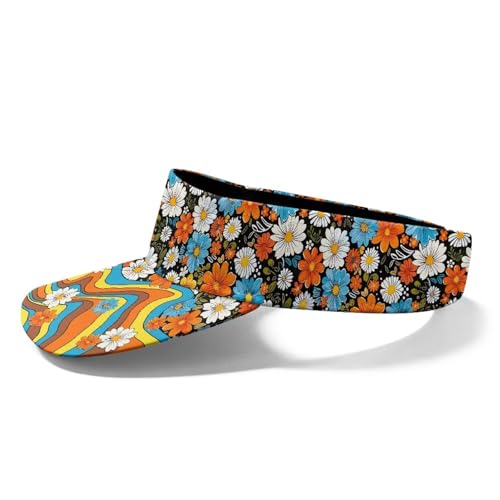 Cool Styles Sun Visor Hats 21.65~23.62 inches Adjustable Open-Top caps Quick-Dry Visor Cap - color: Pretty Hippie Flowers