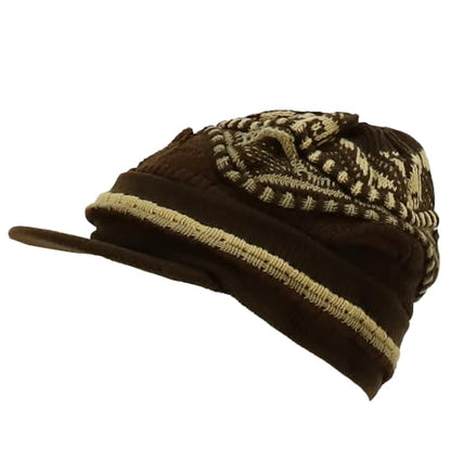Armycrew Rasta Jamaica Style Thick Acrylic Knit Cuff Beanie Visor - color: Brown Khaki