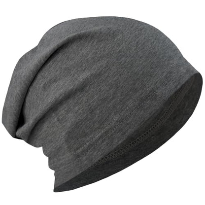 ROYBENS 100% Cotton Thin Slouchy Beanie Hat Women Men Lightweight Chemo Cap - color: 1pcs-charcoal Grey