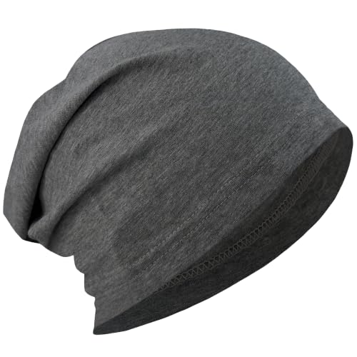 ROYBENS 100% Cotton Thin Slouchy Beanie Hat Women Men Lightweight Chemo Cap - color: 1pcs-charcoal Grey