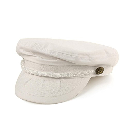 SK Hat shop Men's Summer Cotton Greek Fisherman Sailor Fiddler Driver Hat Flat Cap - color: White, size: Large-X-Large