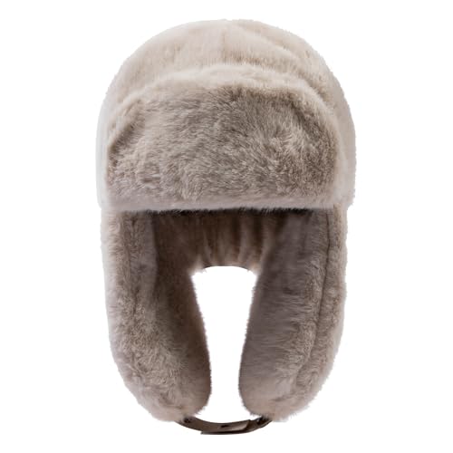 Fluffy Trapper Hats Winter Cozy Plush Ushanka Russian Hat Windproof Ski Hat Pilot Aviator Cap Cold Weather Hat - color: Mg-lfmyymrtb27-beige