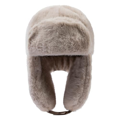 Fluffy Trapper Hats Winter Cozy Plush Ushanka Russian Hat Windproof Ski Hat Pilot Aviator Cap Cold Weather Hat - color: Mg-lfmyymrtb27-beige