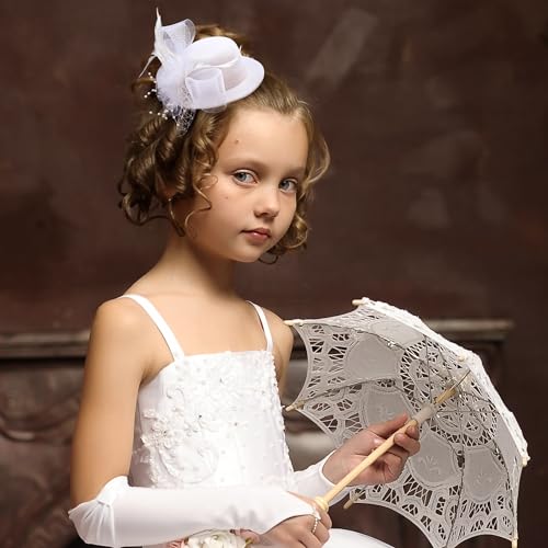 Zinniday Mini Tea Party Hats - Girl Hat for Tea Party Favors, Mini Fascinator Hair Clip with Veil Vintage Mesh Feather for Girls and Women Birthday White - color: White