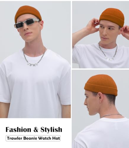 ROYBENS Thin Swag Wool Short Fisherman Beanie for Men Women Knit Winter Hat - color: 1pcs-camel