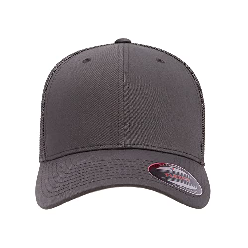 Flexfit 6511 Fitted Mid-Profile Stretchable Mesh Panels Trucker Cap - color: Charcoal, size: Small-Medium