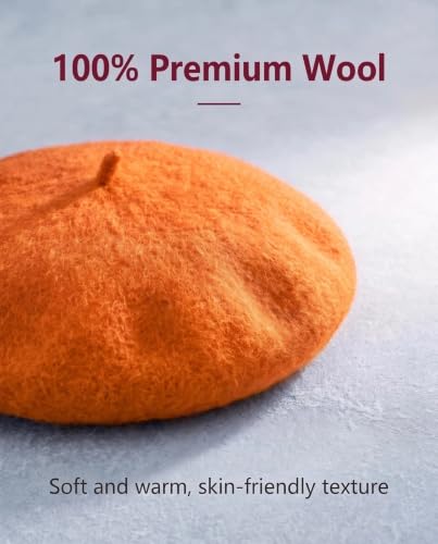 French Beret Hats for Women Men - Classic Wool Beanie Winter Cap - color: Orange