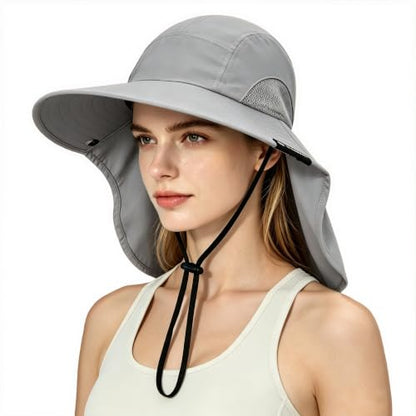 Solaris Small‑Head‑Fit Sun Hat with Neck Flap for Men & Women - color: #1 Gray, size: Medium