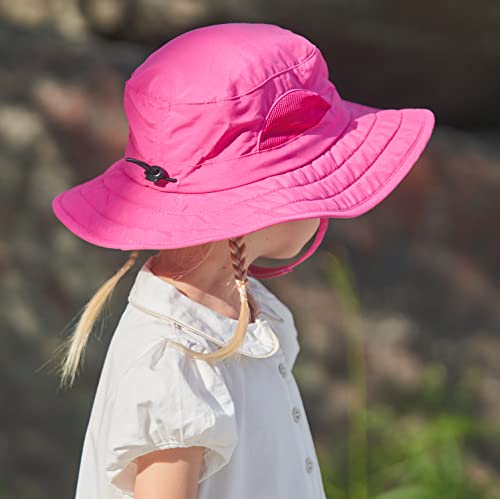 Connectyle Kids Sun Hat for Boys Girls Wide Brim Bucket Hat UPF 50+ Sun Protection Hat Breathable Summer Beach Hat - color: Hot Pink