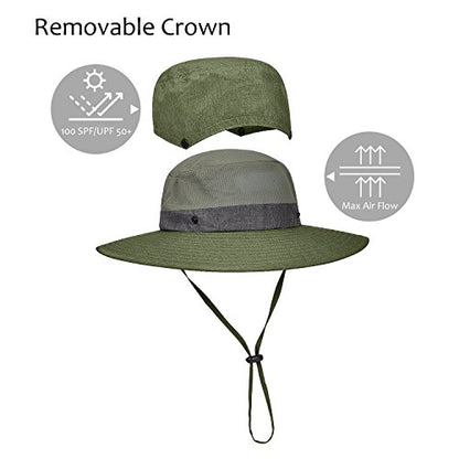 Men Safari Sun Hat Wide Brim Boonie Fishing Cap with Adjustable Drawstring - color: #Green