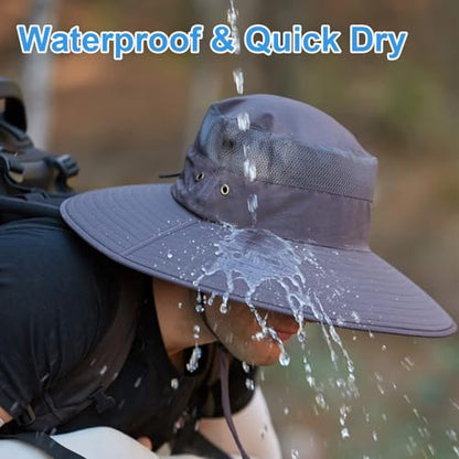 HUAMULAN Men Women 6" Wide Brim Sun Hat Summer Fishing Hats UV Protection - color: Bg9020-langray