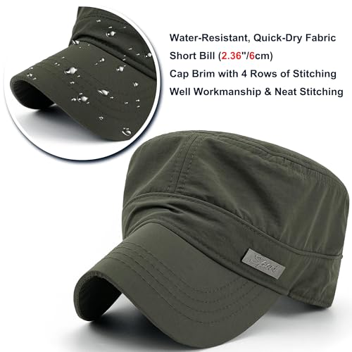 Loneshark Water Resistant Military Hat Quick Dry Cadet Cap Army Flat Top - color: Rectangle-logo-green