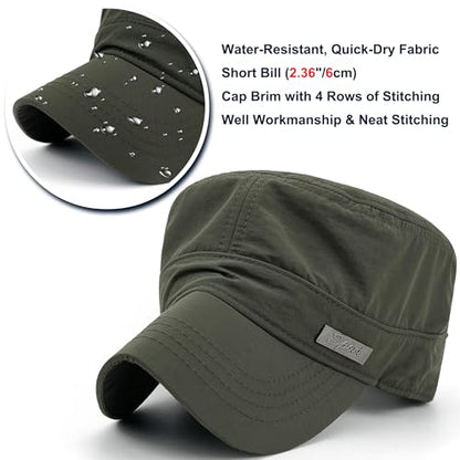 Loneshark Water Resistant Military Hat Quick Dry Cadet Cap Army Flat Top - color: Rectangle-logo-green