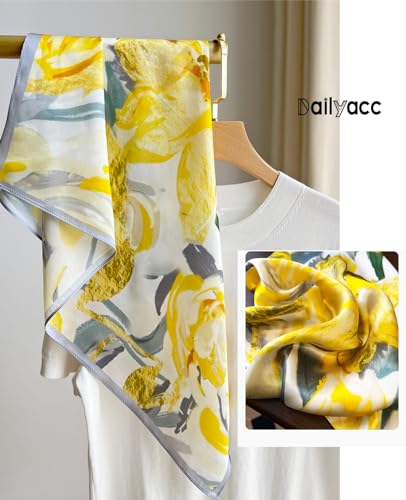 Dailyacc Hair Bandanas Scarf For Women Lightweight Fashion Neck Silk Satin Head Scarves For Sleeping Handbags Scarf - color: 12-yellow Graffiti/27.5*27.5in