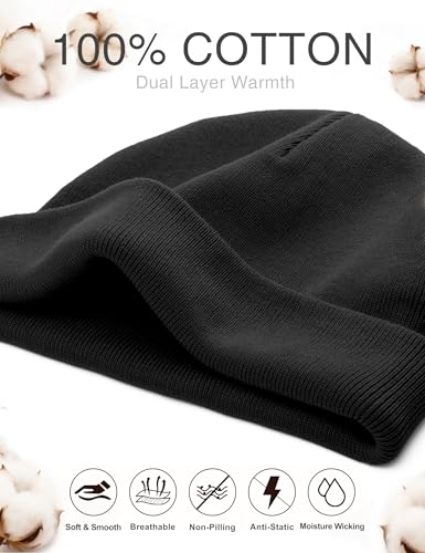 ROYBENS 100% Cotton No Cuff Beanie Hat Men Women, Fisherman Skull Cap - color: Black