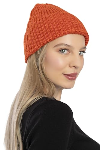 Seamless Beanie Cap, Acrylic Unisex Winter Beanie - color: Orange