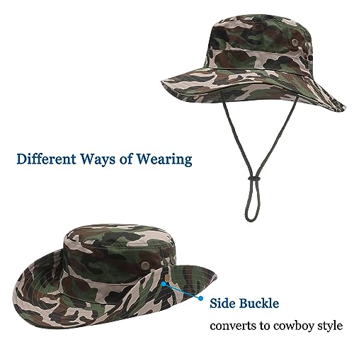 ZLYC Men Waterproof Camo Sun Hat Wide Brim Mesh Fishing Bucket Hat - color: 8cm Brim Camo Army Green