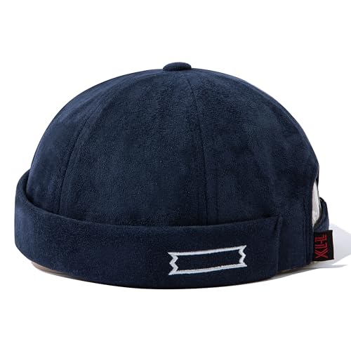 Vintage Brimless Hats for Men Retro Doker Hat Sailor Fisherman Leon Hat Casual No Visor Skullcap Beanie Hip Hop Hats - color: Mg-xgmxhjh12-blue