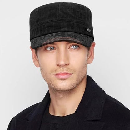 Cadet Hat Flat Top Hats Army Military Caps for Men Women - color: Black C