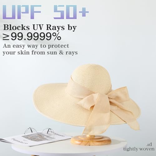 Tavaleu Sun Beach Hats for Women Wide Brim Straw Hats Foldable Summer Hat - color: 14cm-beige