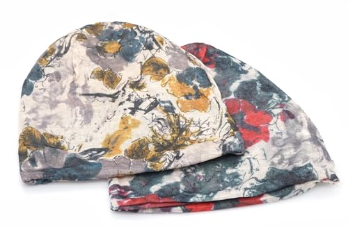 XYIYI Womens Chemo Headwear Hats Cotton Slouchy Beanie Cap Scarf - color: 2pcs Ink Flower Grey Red)