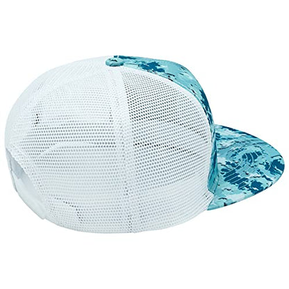 BASSDASH Flat Brim Trucker Cap Adjustable Snapback Hat Mesh Back for Men Women - color: Ocean Digital Camo