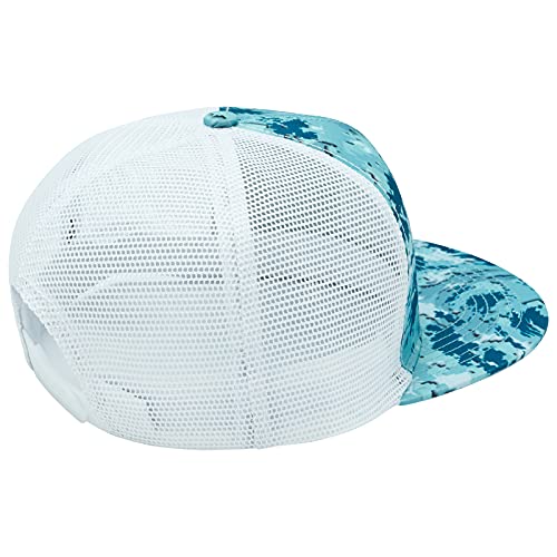 BASSDASH Flat Brim Trucker Cap Adjustable Snapback Hat Mesh Back for Men Women - color: Ocean Digital Camo