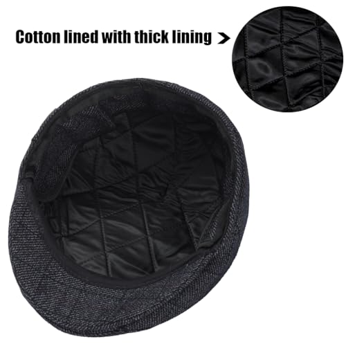 Men's Newsboy Hat with Earflaps Flat Ivy Caps Irish Cabbie Cap - color: Black Square