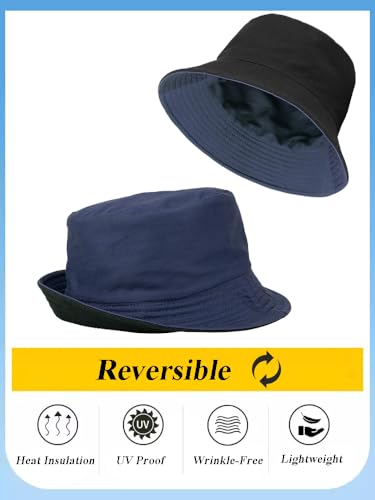 Gelante Reversible Bucket Hat for Men and Women - Cotton, Outdoor Sun Protection Bucket Hats. - color: Navy/Black
