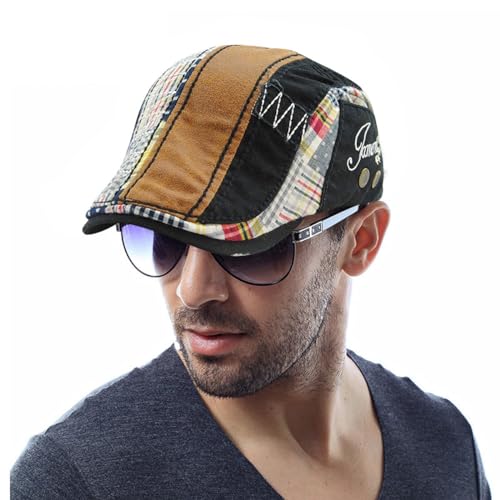 M MOACC Men Beret Hat Cotton Adjustable Newsboy Hats Cabbie Gatsby Cap Driving Flat Caps - color: Hat-t5-beige