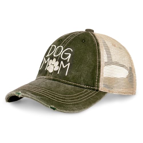 CHOK.LIDS Washed Trucker Hat Unstructured Distressed Pigment Dyed Cap - color: Dog Mom (Army Green)