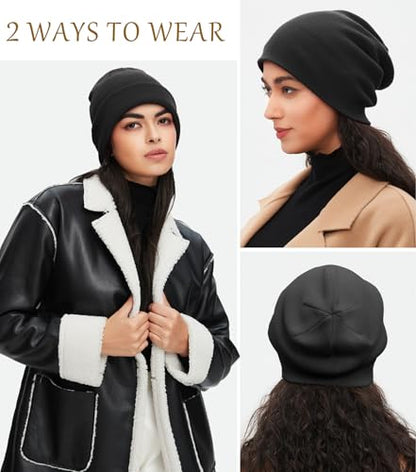 100% Cotton Beanie for Women Men Soft Knit Beanies Warm Winter Hat - color: Black