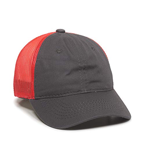Outdoor Cap Garment Washed Meshback Cap - color: Charcoal/Neon Red