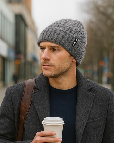XXL Chunky Beanie for Big Heads Men Women,Loose Thick Knit Winter Hat - color: Gray