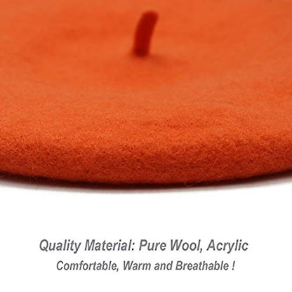 Wheebo Wool Beret Hat,Solid Color French Style Winter Warm Cap for Women Girls Lady - color: Tangerine